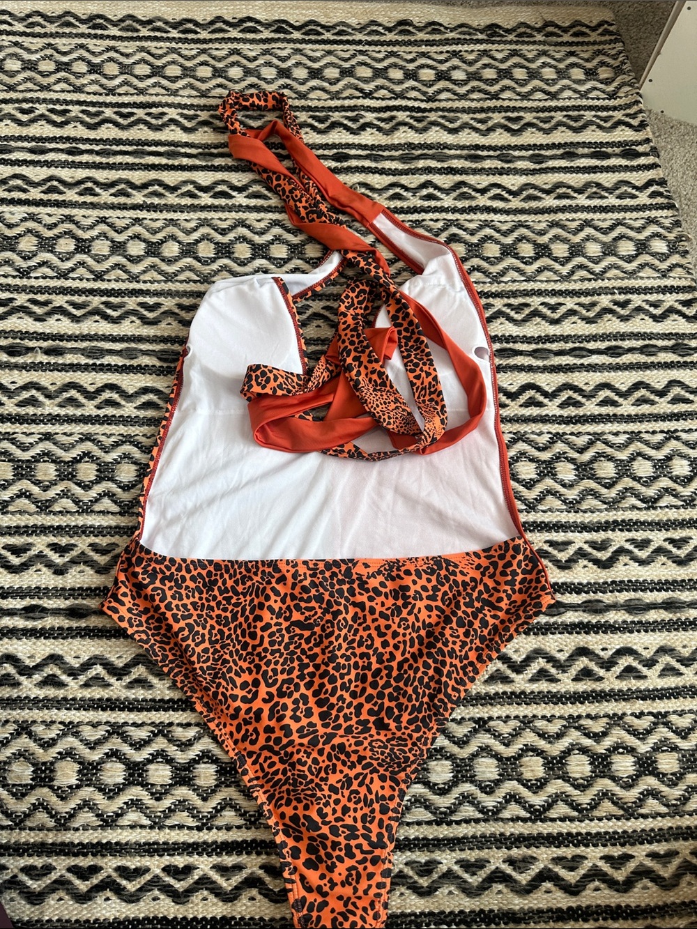 Orange Leopard Print One-Piece Swimsuit - Picture 2 of 4